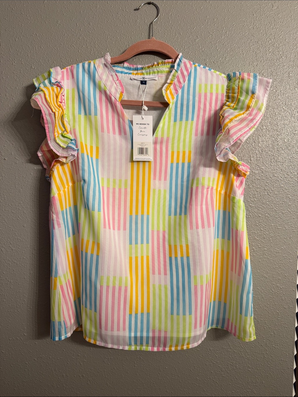 Pastel Stripe Ruffle-Sleeve Blouse - Multicolor